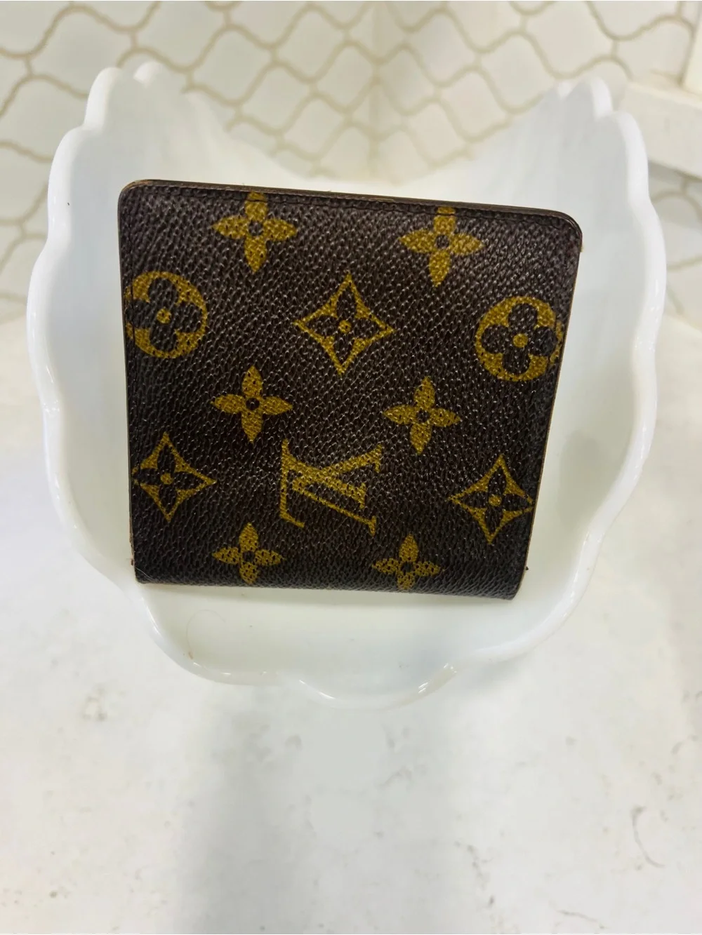 Louis Vuitton Monogram Vintage Bifold ID Wallet Brown Leather Repaired Authentic
